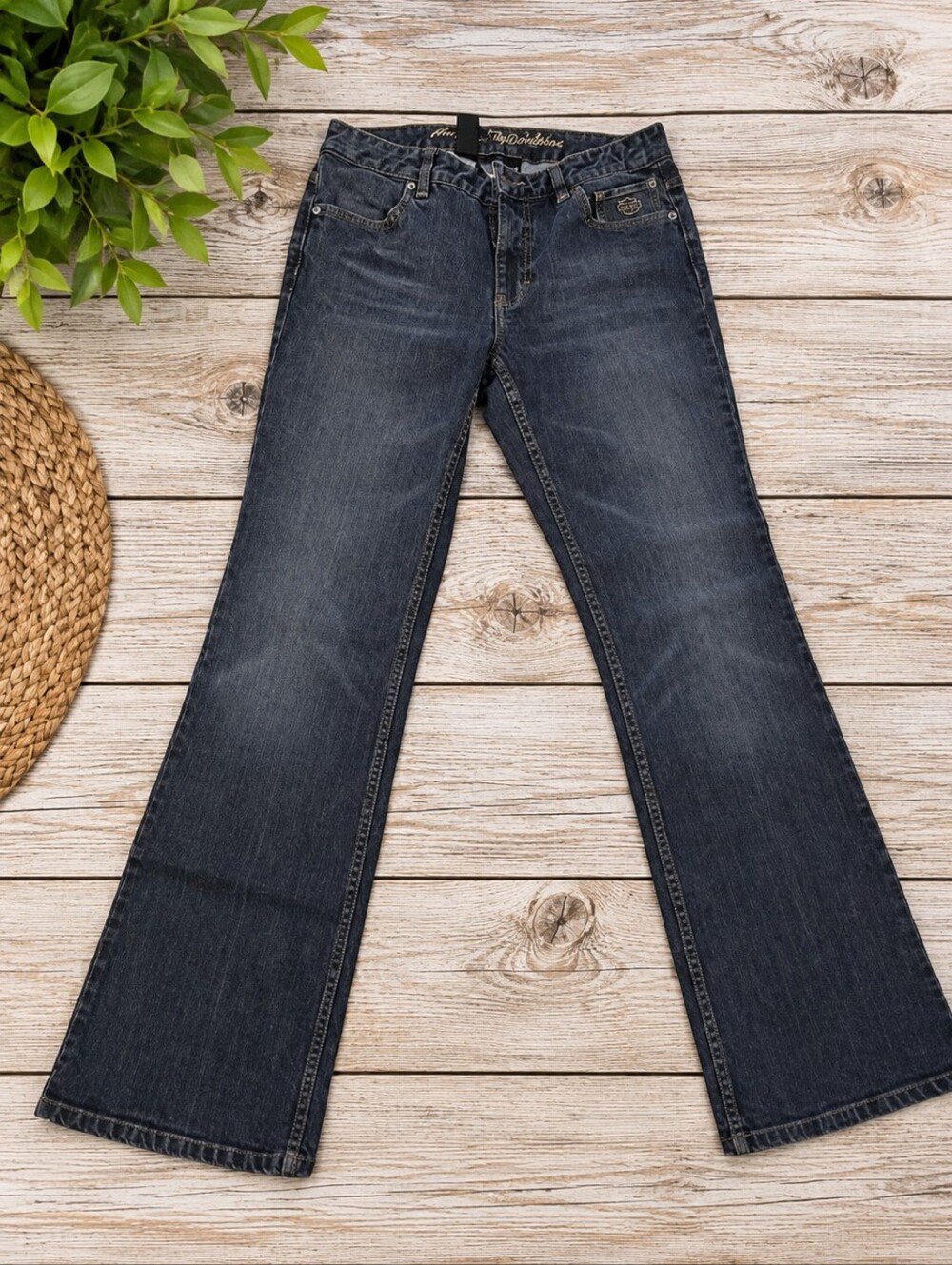 Size 8 Harley Davidson Contoured Boot Cut Stretch Black Jeans 99024-08VW Women's